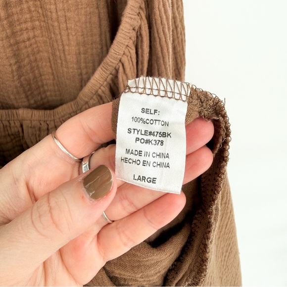 NWT Aemi+Co Midi Cut Out Dress Mocha Brown Cotton Gauze Large - Picture 14 of 15